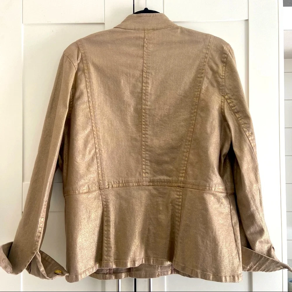 Chico’s Platinum Denim Jacket in Gold Size L - Picture 2 of 7